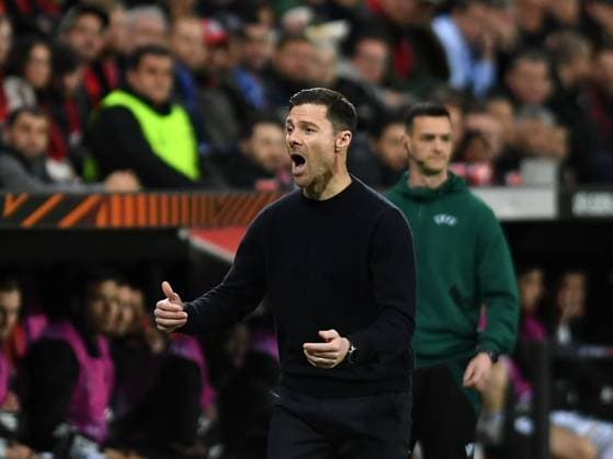 14 03 2024, Leverkusen, Germany, BayARENA, Bayer Leverkusen vs Qarabag FK UEFA Europa League 2023 2024 Round of 16 second leg, Coach Xabier Xabi Alonso Bayer 04 Leverkusen gestures, gestures Photo Ralf Treese Leverkusen BayARENA North Rhine Westphalia Germany 521_LEVQUA202403134_020 Treese-521