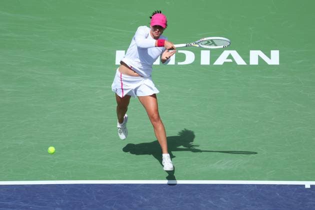 Sport Bilder des Tages Iga Swiatek (Pol) defeated Caroline Wozniacki TENNIS : Indian Wells 2024 - 14 03 2024 AntoineCouvercelle Panoramic 