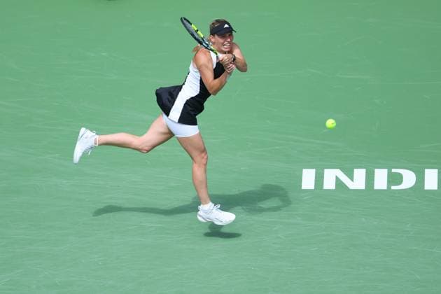 Iga Swiatek (Pol) defeated Caroline Wozniacki TENNIS : Indian Wells 2024 - 14 03 2024 AntoineCouvercelle Panoramic 