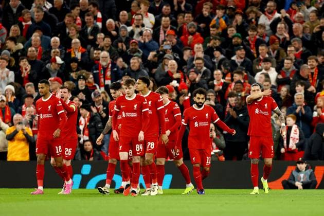 Liverpool, England, 14th March 2024. Darwin Nunez of Liverpool celebrates scoring the first goal of the game during the UEFA Europa League Round of 16 match at Anfield, Liverpool. Picture credit should read: Gary Oakley Sportimage EDITORIAL USE ONLY. No use with unauthorised audio, video, data, fixture lists, club league logos or live services. Online in-match use limited to 120 images, no video emulation. No use in betting, games or single club league player publications. SPI-3009-0006