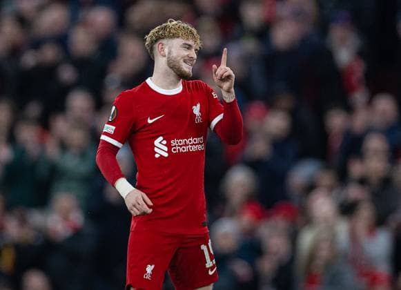 Football - UEFA Europa League - Round of 16 2nd Leg - Liverpool FC v AC Sparta Praha LIVERPOOL, ENGLAND - Thursday, March 14, 2024: Liverpool s Harvey Elliott celebrates after scoring the sixth goal during the UEFA Europa League Round of 16 2nd Leg match between Liverpool FC and AC Sparta Praha at Anfield. (Photo by David Rawcliffe Propaganda) LIVERPOOL Anfield MERSEYSIDE ENGLAND  Copyright: xDavidxRawcliffex P2024-03-14-Liverpool_Sparta_Praha-53