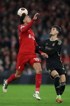 Liverpool FC v AC Sparta Praha: Round of 16 Second Leg - UEFA Europa League 2023 24 Jarell Quansah of Liverpool and Veljko Birmancevic of Sparta Prague challenge during the UEFA Europa League 2023 24 round of 16 second leg match between Liverpool FC and AC Sparta Praha at Anfield on March 14, 2024 in Liverpool, England. Liverpool Anfield England United Kingdom Copyright: xSportsphoto Sportsphoto APLx 13969510