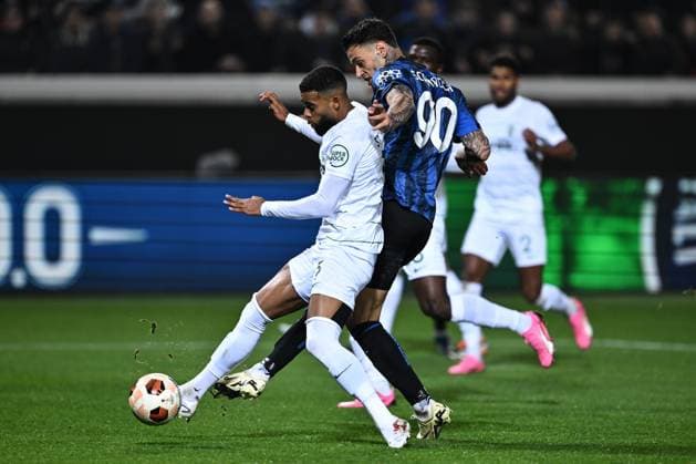Mg Bergamo 14 03 2024 - Europa League Atalanta-Sporting Lisbona foto Matteo Gribaudi Image nella foto: gol Gianluca Scamacca 