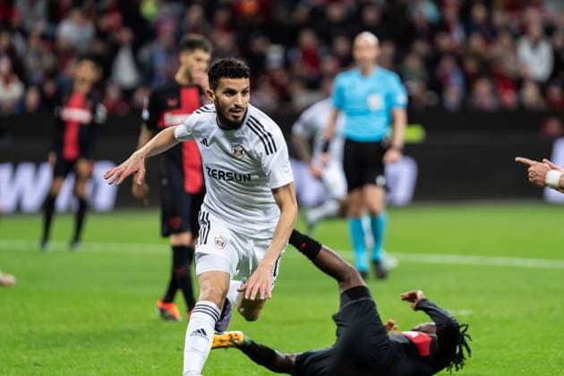 GER, UEFA Europa League Bayer 04 Leverkusen vs QarabaÄü AÄüdam Qarabag Agdam 14 03 2024, BayArena, Leverkusen, GER, UEFA Europa League Bayer 04 Leverkusen vs QarabaÄü AÄüdam Qarabag Agdam In the picture Goal celebrations over the goal for 0 1 by Abdellah Zoubir QarabaÄü AÄüdam Qarabag Agdam, 10 nordphotoxGmbHxx xChristianxSchulze nph000300