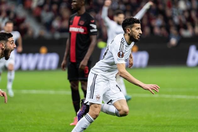 GER, UEFA Europa League Bayer 04 Leverkusen vs QarabaÄü AÄüdam Qarabag Agdam 14 03 2024, BayArena, Leverkusen, GER, UEFA Europa League Bayer 04 Leverkusen vs QarabaÄü AÄüdam Qarabag Agdam In the picture Goal celebrations over the goal for 0 1 by Abdellah Zoubir QarabaÄü AÄüdam Qarabag Agdam, 10 nordphotoxGmbHxx xChristianxSchulze nph000300