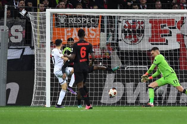 Soccer Europa League Round of 16 Bayer 04 Leverkusen Qarabag Agdam on 14 03 2024 at the BayArena in Leverkusen Goal to 0 1 by Abdellah Zoubir Agdam xRx