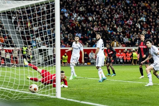 UEFA Europa League Bayer 04 Leverkusen Qarabag Agdam 14 03 2024 Jeremie Frimpong Bayer 04 Leverkusen, 30 scores for 1 2 UEFA Europa League Bayer 04 Leverkusen Qarabag Agdam, BayArena Leverkusen on 14 03 2024 Copyright: xBEAUTIFULxSPORTS Wunderlx
