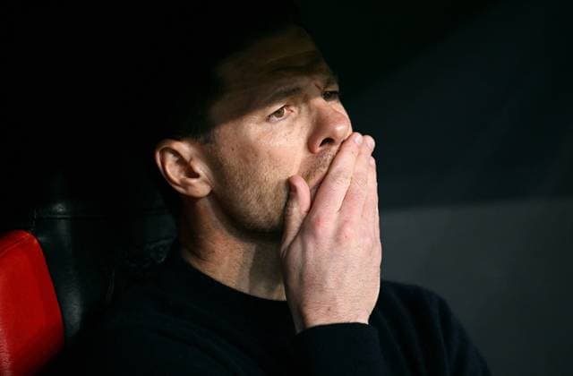 Football, Europa League, Germany, Men, Season 2023 2024, Round of 16 second leg, BayArena Leverkusen, Bayer Leverkusen Qarabag Agdam Head Coach Xabi Alonso LEV pensive UEFA REGULATES PROHIBIT ANY USE OF PHOTOGRAPHS AS IMAGE SEQUENCES AND OR QUASI VIDEO
