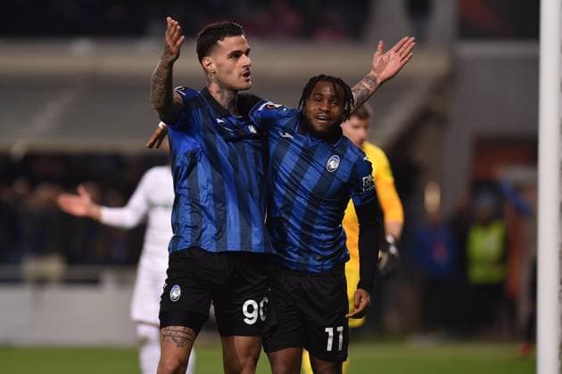 March 14, 2024, Bergamo, Italia: Atalanta s Gianluca Scamacca celebrates after goal 2-1 during the UEFA Europa League round of 16 second leg soccer match between Atalanta BC and Sporting Clube de Portugal, at Bergamo Stadium in Bergamo, Italy, 14 March 2024..ANSA MICHELE MARAVIGLIA Soccer: Europa League; Atalanta-Sporting Clube de Portugal  - ZUMAa110 20240314_zaf_a110_027 Copyright: xMichelexMaravigliax