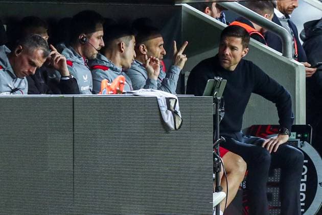 Xabi Alonso Bayer 04 Leverkusen, Head Coach , Sebastian Parrilla Bayer 04 Leverkusen, Co Coach , GER, Bayer 04 Leverkusen vs Qarabag Agdam, UEFA Europa League 2023 24, Round of 16 second leg, 14 03 2024, GER, Bayer 04 Leverkusen vs Qarabag Agdam, UEFA Europa League 2023 24, Round of 16 second leg, 14 03 2024, Photo Eibner Pressefoto Gabriel Boia Leverkusen Copyright: xGabrielxBoiax EP_EER