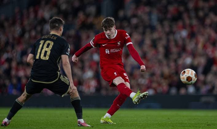 Football - UEFA Europa League - Round of 16 2nd Leg - Liverpool FC v AC Sparta Praha LIVERPOOL, ENGLAND - Thursday, March 14, 2024: Liverpool s James McConnell during the UEFA Europa League Round of 16 2nd Leg match between Liverpool FC and AC Sparta Praha at Anfield. (Photo by David Rawcliffe Propaganda) LIVERPOOL Anfield MERSEYSIDE ENGLAND  Copyright: xDavidxRawcliffex P2024-03-14-Liverpool_Sparta_Praha-65