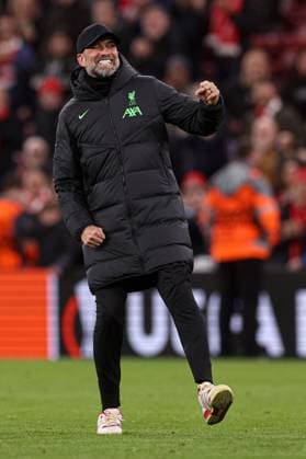 Liverpool manager Jurgen Klopp celebrates at the end of the match Liverpool v Sparta Prague, UEFA Europa League, Round of 16, Second Leg, Football, Anfield, Liverpool, UK - 14 Mar 2024 EDITORIAL USE ONLY No use with unauthorised audio, video, data, fixture lists, club league logos or live services. Online in-match use limited to 120 images, no video emulation. No use in betting, games or single club league player publications.  Copyright: xPaulxCurrie Shutterstockx 14385501cj