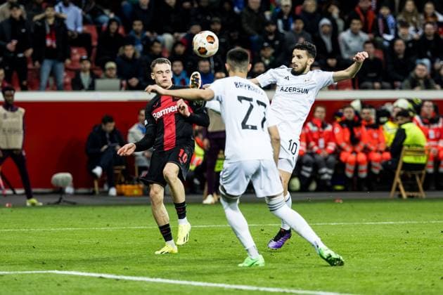 UEFA Europa League Bayer 04 Leverkusen Qarabag Agdam 14 03 2024 duel Florian Wirtz Bayer 04 Leverkusen, 10 , Abdellah Zoubir Qarabag Agdam, 10 UEFA Europa League Bayer 04 Leverkusen Qarabag Agdam, BayArena Leverkusen on 14 03 2024 Copyright: xBEAUTIFULxSPORTS Wunderlx