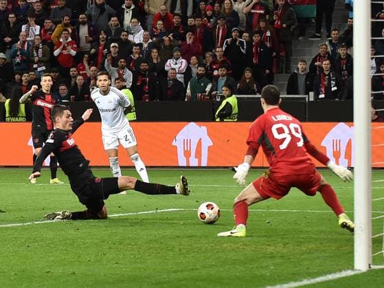 14 03 2024, Leverkusen, Germany, BayARENA, Bayer Leverkusen vs Qarabag FK UEFA Europa League 2023 2024 Round of 16 second leg, Patrik Schick Bayer 04 Leverkusen Goal to 2 2 Photo Ralf Treese Leverkusen BayARENA North Rhine Westphalia Germany 521_LEVQUA202403134_027 Treese-521