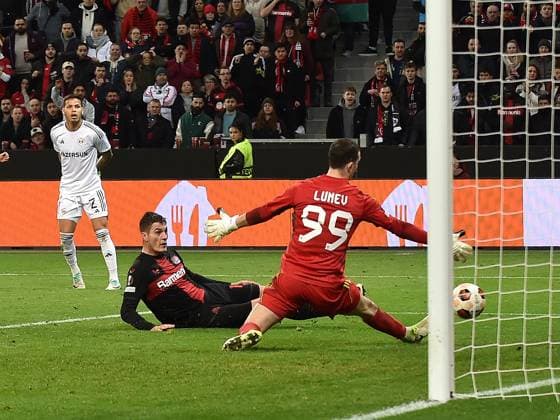 14 03 2024, Leverkusen, Germany, BayARENA, Bayer Leverkusen vs Qarabag FK UEFA Europa League 2023 2024 Round of 16 second leg, Patrik Schick Bayer 04 Leverkusen Goal to 2 2 Photo Ralf Treese Leverkusen BayARENA North Rhine Westphalia Germany 521_LEVQUA202403134_028 Treese-521
