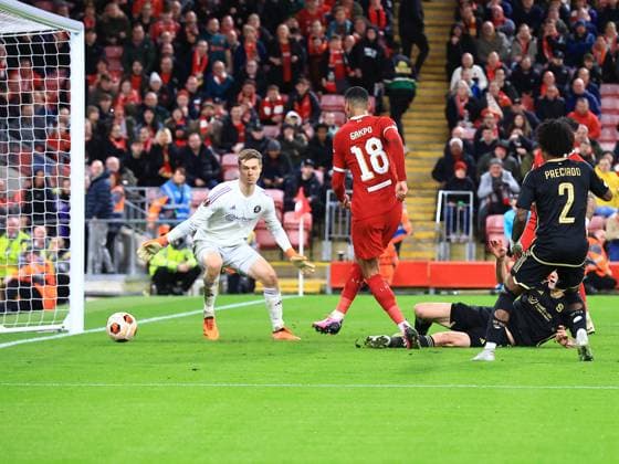 Liverpool FC v AC Sparta Prague Cody Gakpo of Liverpool scores but his goal is ruled offside during the Liverpool FC v AC Sparta Prague Last 16, 2nd Leg UEFA Europa League match at Anfield, Liverpool, England, United Kingdom on 14 March 2024 Editorial use only. All images are copyright Every Second Media Limited. No images may be reproduced without prior permission. Copyright: xIMAGO EveryxSecondxMediax ESM-0951-0095