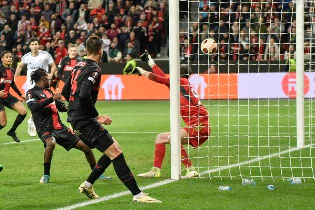 Patrik Schick 14, Bayer Leverkusen scores the goal for 3 2 14 03 2024 Soccer Europa League, Bayer 04 Leverkusen vs Qarabag FK, BayArena, Leverkusen, NRW Germany Copyright: xpepphotox xHorstxMauelshagenx pep00321, pep_20240314_hm