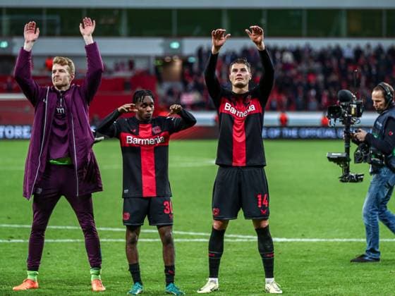 Patrick Schick Bayer 04 Leverkusen, 14 celebrate with the fans after the match, GER, Bayer 04 Leverkusen vs Qarabag Agdam, UEFA Europa League 2023 24, Round of 16 second leg, 14 03 2024, GER, Bayer 04 Leverkusen vs Qarabag Agdam, UEFA Europa League 2023 24, Round of 16 second leg, 14 03 2024, Photo Eibner Pressefoto Gabriel Boia Leverkusen Copyright: xGabrielxBoiax EP_EER