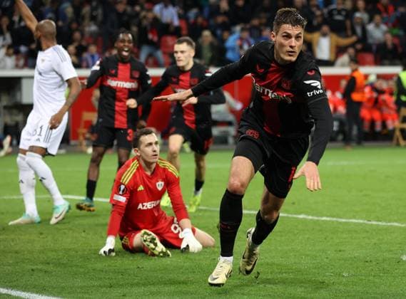Goal celebration for 2 2 Patrick Schick Bayer , UEFA Europa League, group stage, round of 16, second leg, Bayer 04 Leverkusen vs Qarabag Agdam, Leverkusen, Germany, 14 03 2024