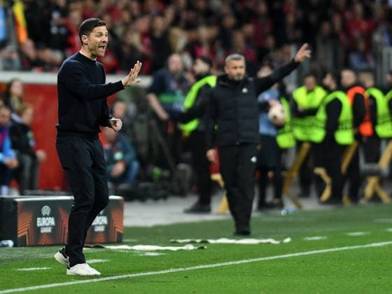 14 03 2024, Leverkusen, Germany, BayARENA, Bayer Leverkusen vs Qarabag FK UEFA Europa League 2023 2024 Round of 16 second leg, Coach Xabier Xabi Alonso Bayer 04 Leverkusen gestures, gestures Photo Ralf Treese Leverkusen BayARENA North Rhine Westphalia Germany 521_LEVQUA202403134_046 Treese-521