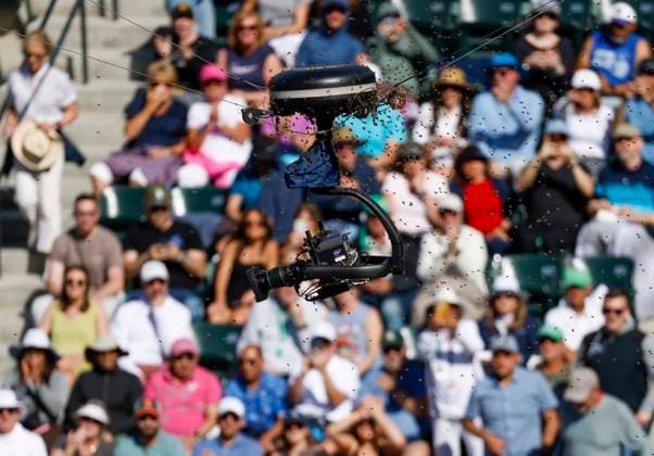 March 14, 2024 Spidercam with a bee swarm during the match between Carlos Alcaraz of Spain and Alexander Zverev of Germany during the BNP Paribas Open in Indian Wells, CA. CSM Indian Wells United States of America - ZUMAc04_ 20240314_zma_c04_105 Copyright: xCharlesxBausx