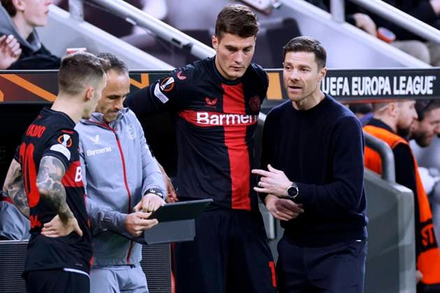 ALONSO Xabier Coach Team Bayer 04 Leverkusen at the substitution of SCHICK Patrik and GRIMALDO Alejandro UEFA Europa League season 2023 2024 Round of 16 match Bayer 04 Leverkusen Qarabag 3 2 on 15 03 2024 in Leverkusen DFL REGULATIONS PROHIBIT ANY USE OF PHOTOGRAPHS as IMAGE SEQUENCES and or QUASI VIDEO Copyright: xLacixPerenyix