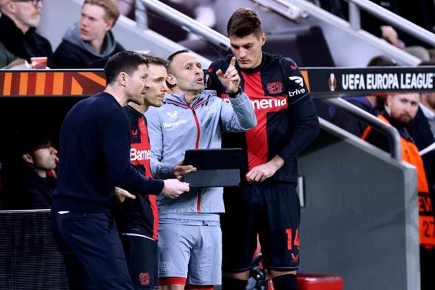 ALONSO Xabier Coach Team Bayer 04 Leverkusen at the substitution of SCHICK Patrik and GRIMALDO Alejandro UEFA Europa League season 2023 2024 Round of 16 match Bayer 04 Leverkusen Qarabag 3 2 on 15 03 2024 in Leverkusen DFL REGULATIONS PROHIBIT ANY USE OF PHOTOGRAPHS as IMAGE SEQUENCES and or QUASI VIDEO Copyright: xLacixPerenyix