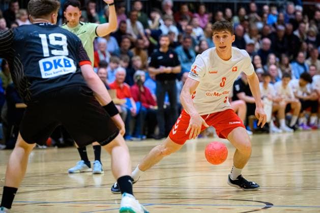 Grossbottwar, Germany Handball Laenderspiel U20 Germany Switzerland Luca Sigrist Switzerland Grossbottwar Wunnensteinhalle Germany