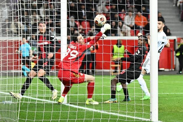 Leverkusen, Bayarena, 14 03 24, GER, Men, UEFA Europa League, Season 2023 2024, Round of 16, Bayer 04 Leverkusen Qarabag Agdam FK Bild Patrik SCHICK Leverkusen macht das Tor zum 3 2 Only for editorial use UEFA regulations prohibit any use of photographs as image sequences and or quasi video Nordrhein Westfalen Germany