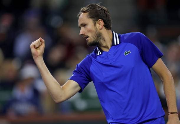 Daniil Medvedev of Russia celebrates BNP Paribas Open, Tennis, Day 9, Indian Wells Tennis Garden, California, USA - 14 Mar 2024  Copyright: xEllaxLing Shutterstockx 14386185ex