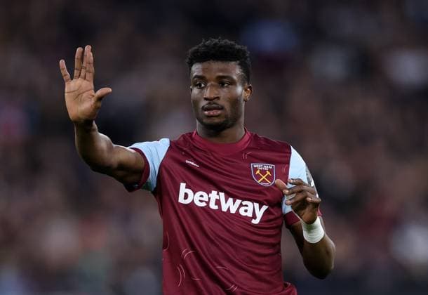London, England, 14th March 2024. West Ham United s Mohammed Kudus during the UEFA Europa League Round of 16 match at the London Stadium, London. Picture credit should read: David Klein Sportimage EDITORIAL USE ONLY. No use with unauthorised audio, video, data, fixture lists, club league logos or live services. Online in-match use limited to 120 images, no video emulation. No use in betting, games or single club league player publications. SPI-3008-0096