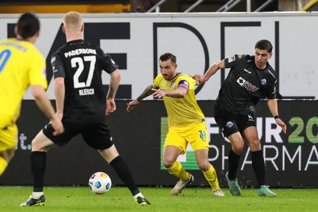 Robin Krausse Krauße Eintracht Braunschweig,39 vs Koen Kostons SC Paderborn,10 2 Soccer Bundesliga Season 2023 2024 SC Paderborn vs Eintracht Braunschweig at the Home Deluxe Arena in Paderborn Action,Soccer,Man,Men,Germany,15 03 2024
