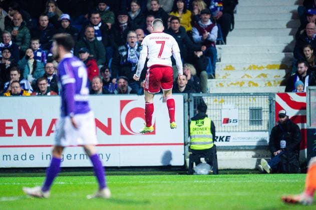 15 03 2024 Soccer, 2023 2024, 2 Bundesliga, Matchday 26, VfL Osnabrück Fortuna Düsseldorf Christos Tzolis Düsseldorf cheers after his goal to 0 1 DFL REGULATIONS PROHIBIT ANY USE OF PHOTOGRAPHS AS IMAGE SEQUENCES AND OR QUASI VIDEO