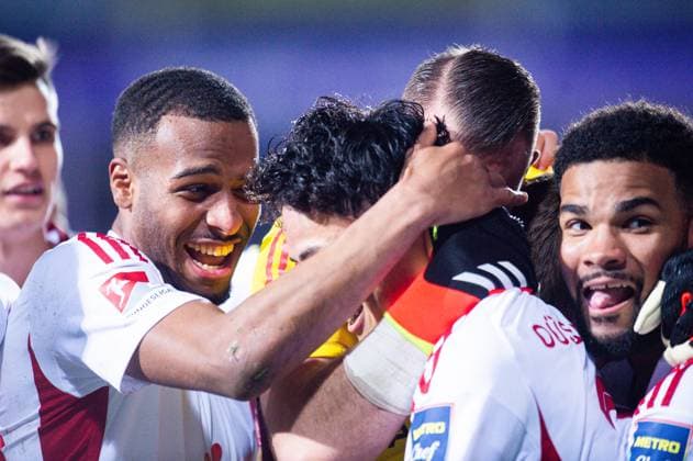 15 03 2024 Soccer, 2023 2024, 2 Bundesliga, Matchday 26, VfL Osnabrück Fortuna Düsseldorf M Takashi Uchino Düsseldorf celebrates after his goal to 0 2 with R Jamil Siebert Düsseldorf , L Marlon Mustapha Düsseldorf DFL REGULATIONS PROHIBIT ANY USE OF PHOTOGRAPHS AS IMAGE SEQUENCES AND OR QUASI VIDEO