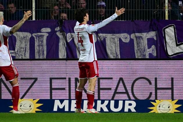 Goal celebration for 0 4 Ao Tanaka Fortuna Düsseldorf Duesseldorf, 4 , VfL Osnabrueck vs Fortuna Duesseldorf, Fußball, 2 Bundesliga, 26 Spieltag, 15 03 2024 DFB regulations prohibit any use of photographs as image sequences and or quasi video Osnabrueck Niedersachsen Germany Copyright: xkolbert-press MarcxNiemeyerx
