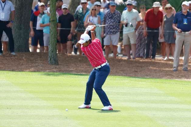 PONTE VEDRA BEACH, FL - MARCH 15: PGA, Golf Herren golfer Hideki Matsuyama hits a shot out of the fairway on the 9th hole during The Players Championship on March 15, 2024, at TPC Sawgrass in Ponte Vedra Beach, Florida. (Photo by Brian Spurlock Icon Sportswire) GOLF: MAR 15 PGA THE PLAYERS Championship EDITORIAL USE ONLY Icon24031514