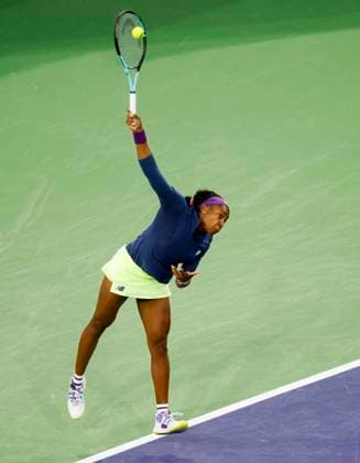 March 15, 2024 Coco Gauff serves against Maria Sakkari of Greece in their Semifinal match during the BNP Paribas Open in Indian Wells, CA. CSM Indian Wells United States of America - ZUMAc04_ 20240315_zma_c04_253 Copyright: xCharlesxBausx