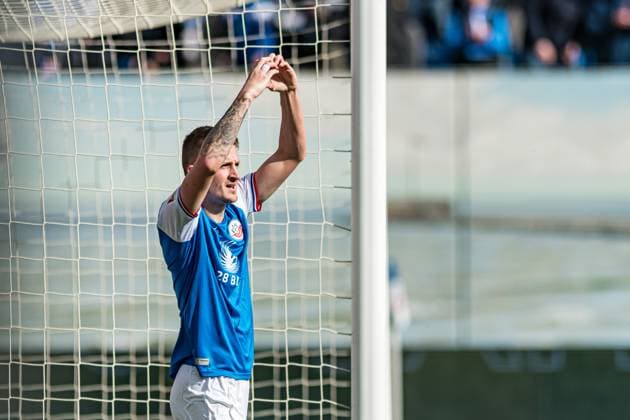 Rostock, Germany March 16, 2024 2 BL 2023 2024 FC Hansa Rostock vs Greuther Fürth In the picture Nico Neidhart Hansa Rostock cheers after his goal for 1 0 DFL regulations prohibit any use of photographs as image sequences and or quasi video Copyright: xFotostandx xVoelkerx