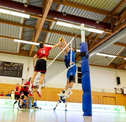 16 03 2024, GER, 2 BL Maenner Sued, Volleyball,Saison 2023 2024, Blue Volleys Gotha TUS Kriftel Volleyball Marius Buechi TUS Kriftel Volleyball Harrison Paul McBean Blue Volleys Gotha Werner, Robert Blue Volleys Gotha 99867 Gotha Gotha Ernestiner Sporthalle Sp Thüringen Germany