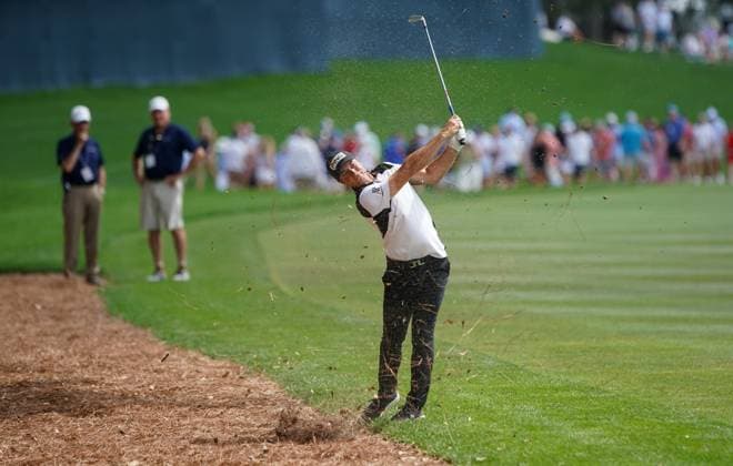 March 16, 2024, Ponte Vedra Beach, Florida, United States: VIKTOR HOVLAND (NOR) hits out of the rough on the 18th hole during the third round of the 2024 PLAYERS Championship at TPC Sawgrass. Ponte Vedra Beach United States - ZUMAw109 20240316_fap_w109_013 Copyright: xDebbyxWongx