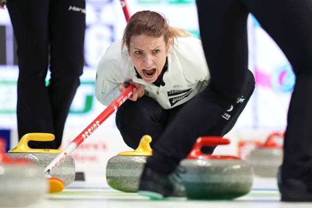 March 16, 2024, Sydney, Ns, Canada: Switzerland s skip Silvana Tirinzoni yells during World WomenöÄÃ s Curling Championship action against South Korea in Sydney, N.S. on Saturday, March 16, 2024. Silvana Tirinzoni  - ZUMAc35_ 20240316_zaf_c35_040 Copyright: xDarrenxCalabresex