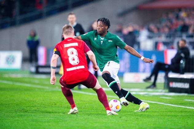 16 03 2024 Football, 2023 2024, 1 Bundesliga, Matchday 26, Hannover 96 1 FC Kaiserslautern L R Jean Zimmer Kaiserslautern , Bright Arrey Mbi Hannover DFL REGULATIONS PROHIBIT ANY USE OF PHOTOGRAPHS AS IMAGE SEQUENCES AND OR QUASI VIDEO
