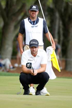 PONTE VEDRA BEACH, FL - MARCH 16: PGA, Golf Herren golfer Wyndham Clark lines up his putt on the 3rd hole during the third round of The Players Championship on March 16, 2024, at TPC Sawgrass in Ponte Vedra Beach, Florida. (Photo by Brian Spurlock Icon Sportswire) GOLF: MAR 16 PGA THE PLAYERS Championship EDITORIAL USE ONLY Icon2403169