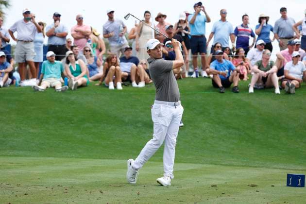 PONTE VEDRA BEACH, FL - MARCH 16: PGA, Golf Herren golfer Matt Fitzpatrick plays his tee shot on the 3rd hole during the third round of The Players Championship on March 16, 2024, at TPC Sawgrass in Ponte Vedra Beach, Florida. (Photo by Brian Spurlock Icon Sportswire) GOLF: MAR 16 PGA THE PLAYERS Championship EDITORIAL USE ONLY Icon24031621