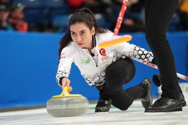 March 16, 2024, Sydney, Ns, Canada: Turkey s skip Dilsat Yildiz delivers a stone during World WomenöÄÃ s Curling Championship action against the United States in Sydney, N.S. on Saturday, March 16, 2024. Dilsat Yildiz  - ZUMAc35_ 20240316_zaf_c35_057 Copyright: xDarrenxCalabresex