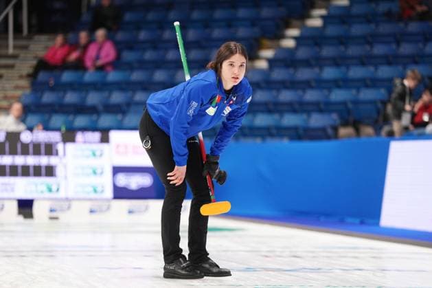 March 16, 2024, Sydney, Ns, Canada: Italy s skip Stefania Constantini watches her shot during World WomenöÄÃ s Curling Championship action against Estonia in Sydney, N.S., Saturday, March 16, 2024. Stefania Constantini  - ZUMAc35_ 20240316_zaf_c35_100 Copyright: xDarrenxCalabresex