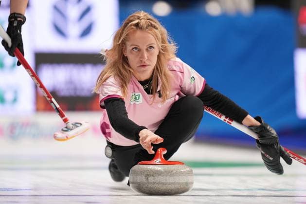 March 16, 2024, Sydney, Ns, Canada: Denmark s skip Madeleine Dupont delivers a stone during World WomenöÄÃ s Curling Championship action against Canada in Sydney, N.S., Saturday, March 16, 2024. Madeleine Dupont  - ZUMAc35_ 20240316_zaf_c35_104 Copyright: xDarrenxCalabresex