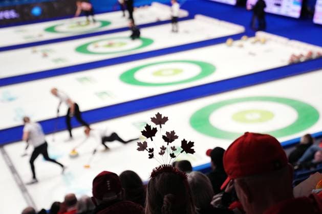March 16, 2024, Sydney, Ns, Canada: A fan wearing maple leaf paraphernalia watches the evening draw of the World WomenöÄÃ s Curling Championship at Centre 200 in Sydney, N.S., Saturday, March 16, 2024. Canada News - March 16, 2024  - ZUMAc35_ 20240316_zaf_c35_110 Copyright: xDarrenxCalabresex