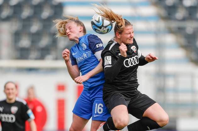 17 03 2024, Hänsch Arena, Meppen, GER, Football, Soccer, 2 Bundesliga, Women SV Meppen vs FC Ingolstadt, Header Sarah Schulte SV Meppen 16 DFL REGULATIONS PROHIBIT ANY USE OF PHOTOGRAPHS AS IMAGE SEQUENCES AND OR QUASI VIDEO Meppen Lower Saxony Germany Hänsch Arena