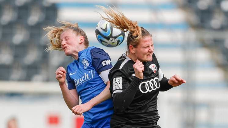 17 03 2024, Hänsch Arena, Meppen, GER, Football, Soccer, 2 Bundesliga, Women SV Meppen vs FC Ingolstadt, Header Sarah Schulte SV Meppen 16 DFL REGULATIONS PROHIBIT ANY USE OF PHOTOGRAPHS AS IMAGE SEQUENCES AND OR QUASI VIDEO Meppen Lower Saxony Germany Hänsch Arena